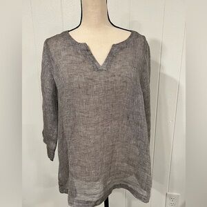 Pure Jill pure 100% gauzed linen split neck blouse top